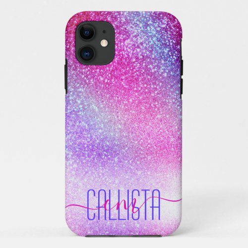 Majestic Pink Purple Nebula Galaxy Glitter iPhone 11 Case