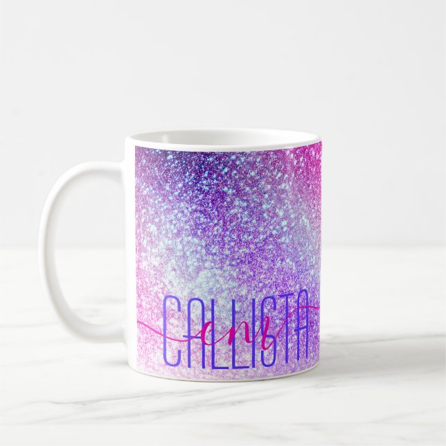 Majestic Pink Purple Nebula Galaxy Glitter Coffee Mug (Left)