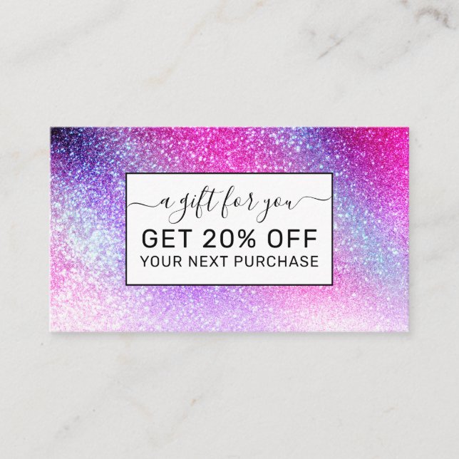 Majestic Pink Purple Nebula Galaxy Glitter Discount Card (Front)