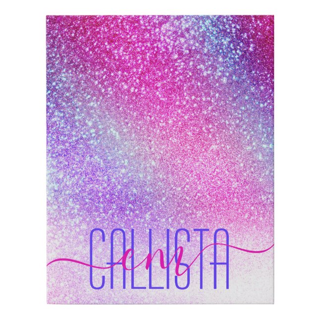 Majestic Pink Purple Nebula Galaxy Glitter Faux Canvas Print (Front)