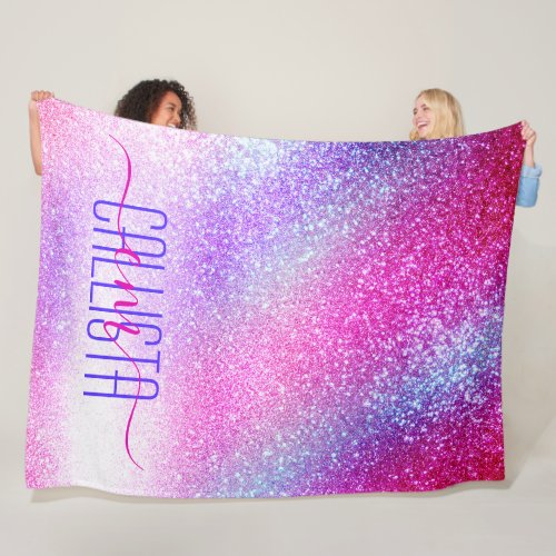 Majestic Pink Purple Nebula Galaxy Glitter Fleece Blanket