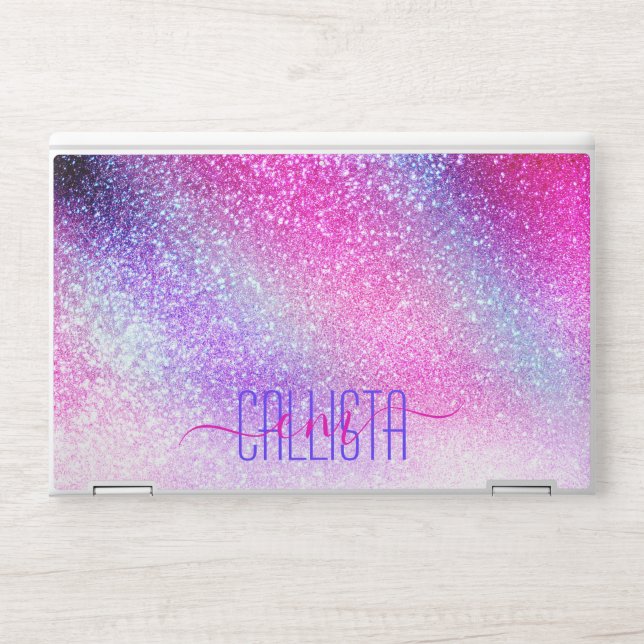 Majestic Pink Purple Nebula Galaxy Glitter HP Laptop Skin (Front)