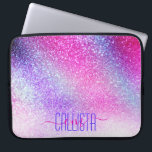 Majestic Pink Purple Nebula Galaxy Glitter Laptop Sleeve<br><div class="desc">This girly and majestic print is perfect for the girly girl. It features faux printed sparkly neon pink, purple, and blue glitter inspired by the aurora lights. It's pretty, chic, modern, and trendy. ***IMPORTANT DESIGN NOTE: For any custom design request such as matching products, color changes, placement changes, or any...</div>