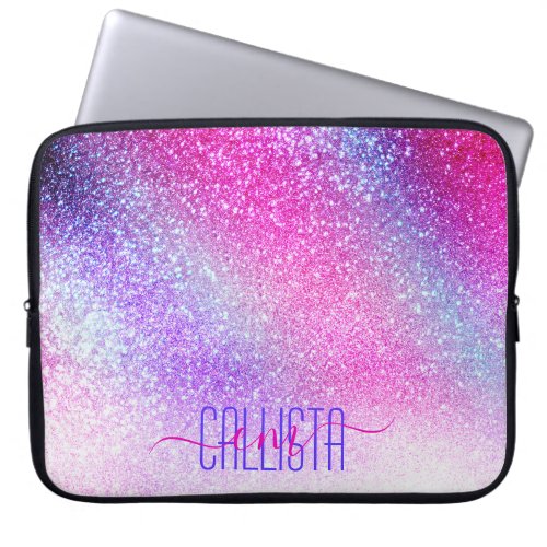 Majestic Pink Purple Nebula Galaxy Glitter Laptop Sleeve