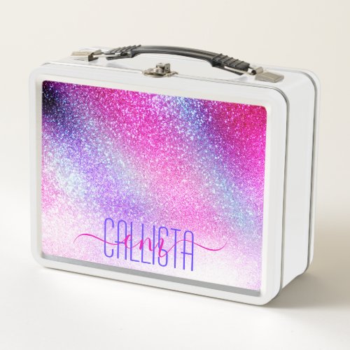 Majestic Pink Purple Nebula Galaxy Glitter Metal Lunch Box