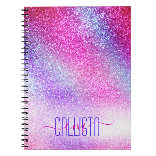 Majestic Pink Purple Nebula Galaxy Glitter Notebook (Front)