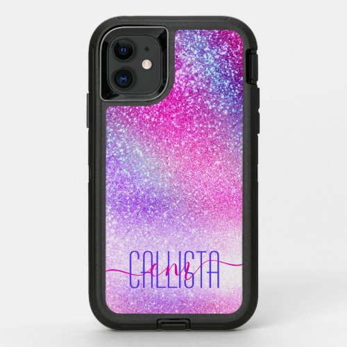 Majestic Pink Purple Nebula Galaxy Glitter OtterBox Defender iPhone 11 Case