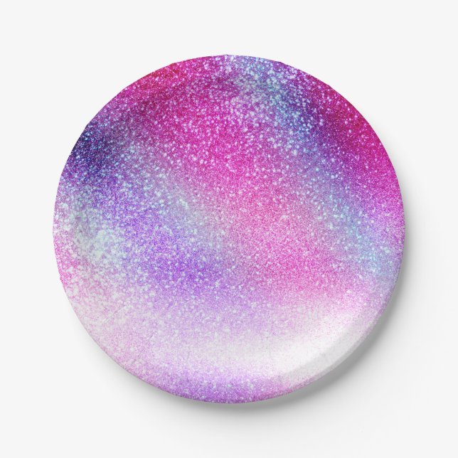 Majestic Pink Purple Nebula Galaxy Glitter Paper Plates (Front)