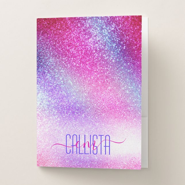 Majestic Pink Purple Nebula Galaxy Glitter Pocket Folder (Front)