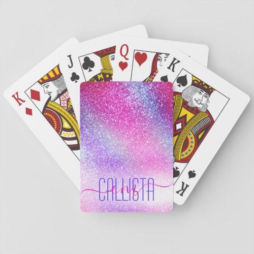 Majestic Pink Purple Nebula Galaxy Glitter Poker Cards