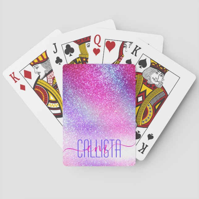 Majestic Pink Purple Nebula Galaxy Glitter Poker Cards (Back)