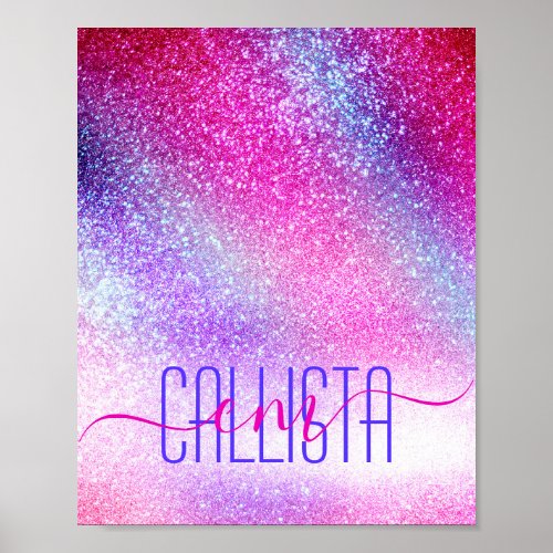 Majestic Pink Purple Nebula Galaxy Glitter Poster