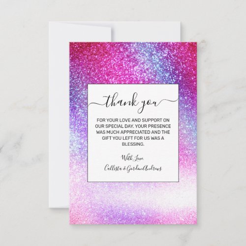 Majestic Pink Purple Nebula Galaxy Glitter Thank You Card