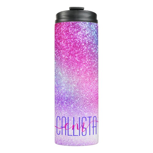 Majestic Pink Purple Nebula Galaxy Glitter Thermal Tumbler