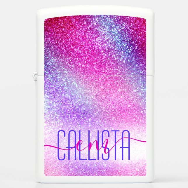 Majestic Pink Purple Nebula Galaxy Glitter Zippo Lighter (Front)