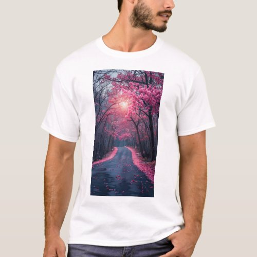 Majestic Pink Road Puzzle Sunset T_Shirt