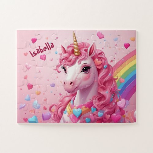 Majestic Pink Unicorn Personalized Kids Jigsaw Puzzle