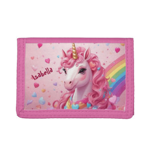 Majestic Pink Unicorn Personalized Kids Tri-fold Wallet