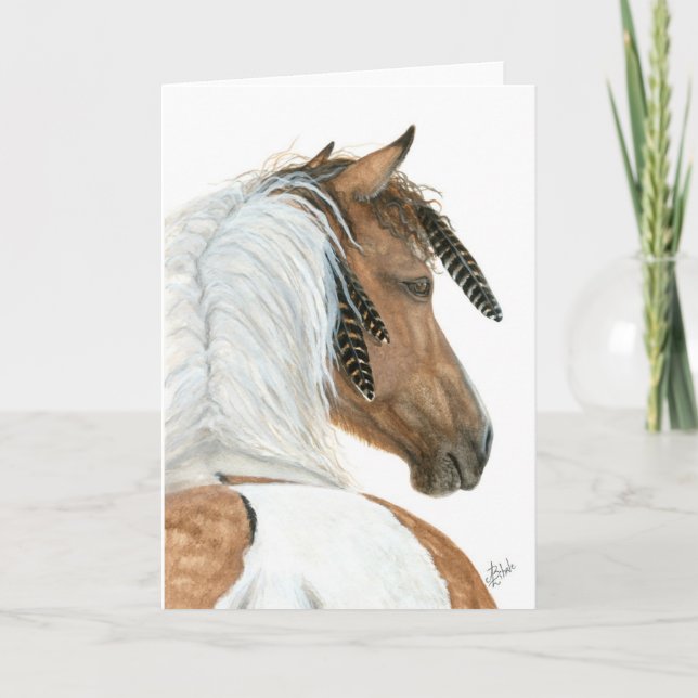 Majestic Pinto Horse by BiHrLe Greeting Card (Front)