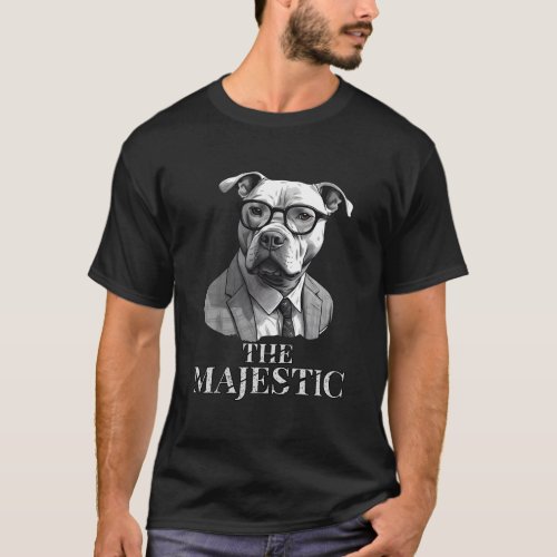 Majestic Pitbull wearing suit and eyeglasses T_Shirt
