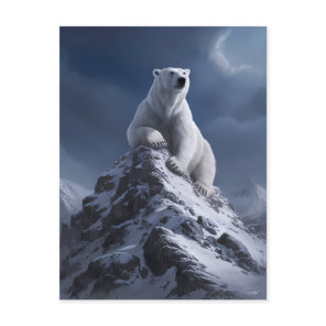 Majestic Polar Bear Atop Snowy Summit  Postcard