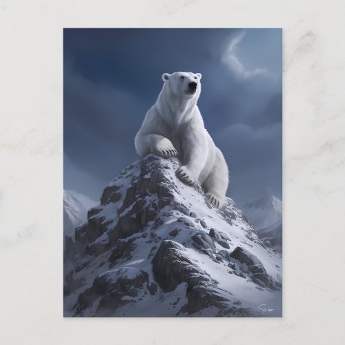 Majestic Polar Bear Atop Snowy Summit  Postcard