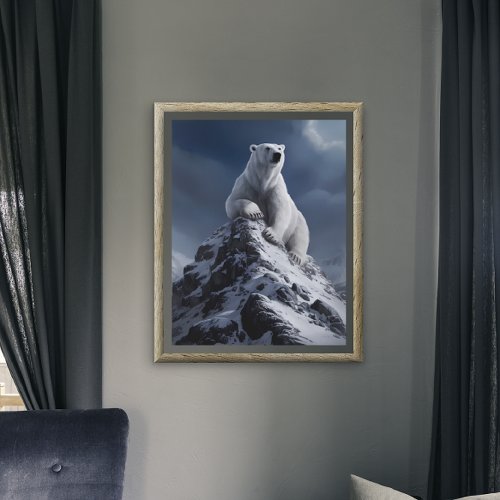 Majestic Polar Bear Atop Snowy Summit  Poster
