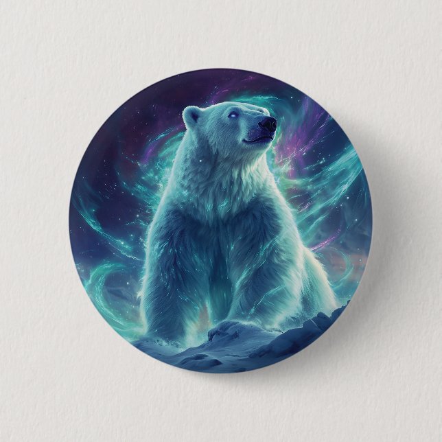 Majestic Polar Bear Design with Northern Lights Button (Front)