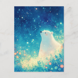 Majestic Polar Bear in Starry Night Meadow Postcard