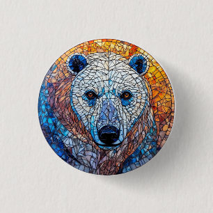Majestic Polar Bear Stained Glass Artwork Button