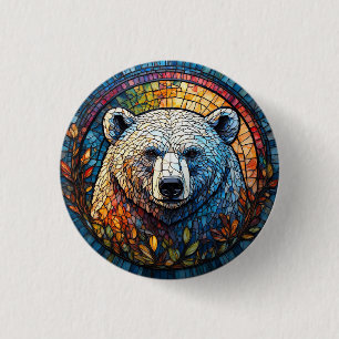 Majestic Polar Bear Stained Glass Artwork Button
