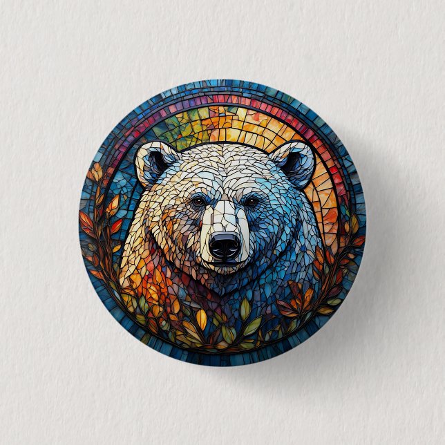 Majestic Polar Bear Stained Glass Artwork Button (Front)