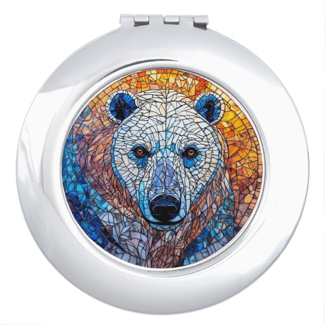 Majestic Polar Bear Stained Glass Artwork Compact Mirror (Front)