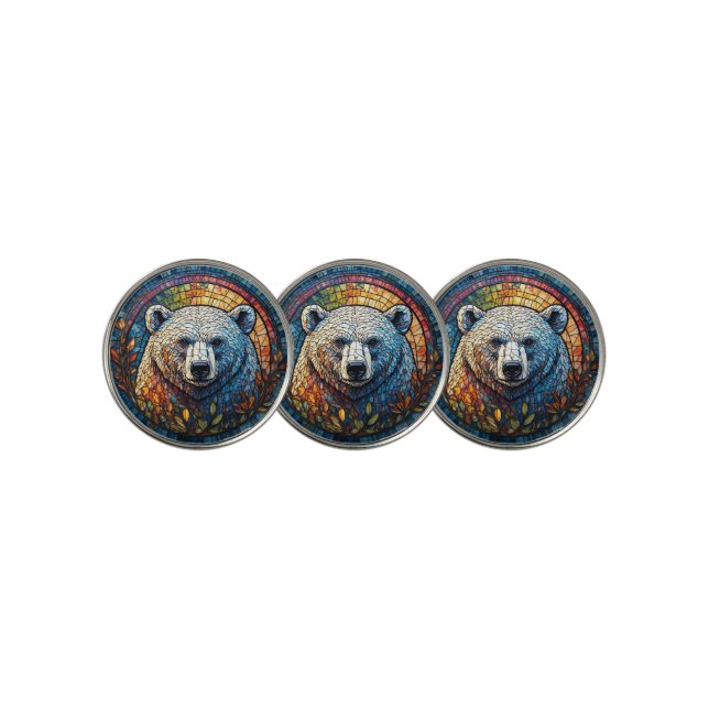 Majestic Polar Bear Stained Glass Artwork Golf Ball Marker (3 Up)
