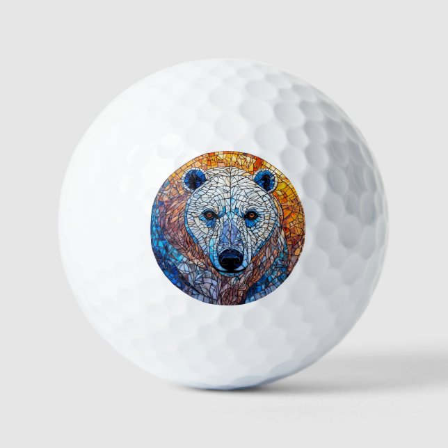 Majestic Polar Bear Stained Glass Artwork Golf Balls (Front)