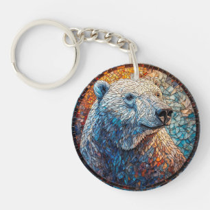 Majestic Polar Bear Stained Glass Artwork Keychain