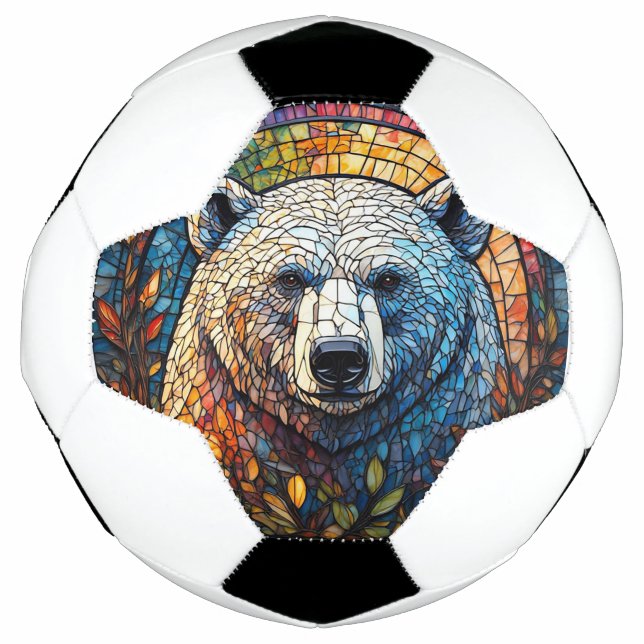 Majestic Polar Bear Stained Glass Artwork Soccer Ball (Front)