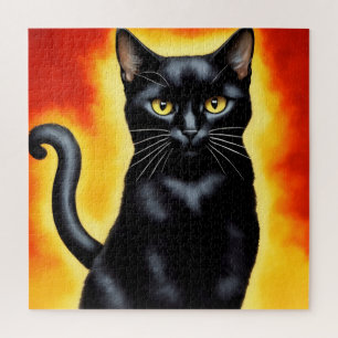 Majestic Portrait of an Imposing Black Cat Jigsaw Puzzle