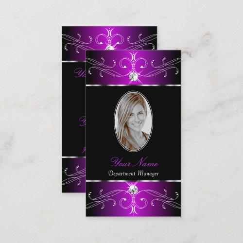 Majestic Purple Black Ornate Ornaments with Photo Business Card