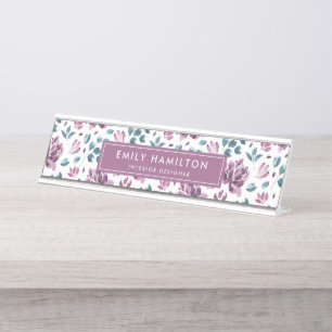 Majestic Purple Floral   Personalized Desk Name Plate