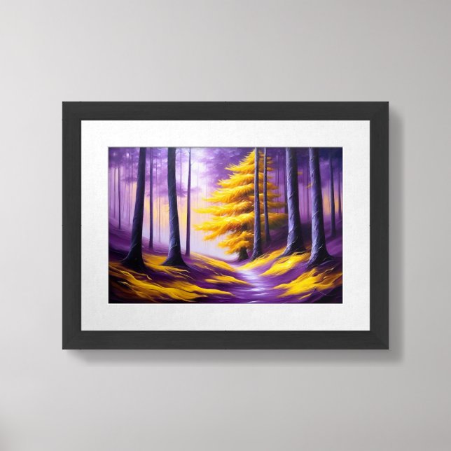 Majestic Purple Forest with Yellow Tree Foliage Framed Art (Framed Front)