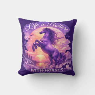 Majestic Purple Horse Sunset Dreamscape   Throw Pillow