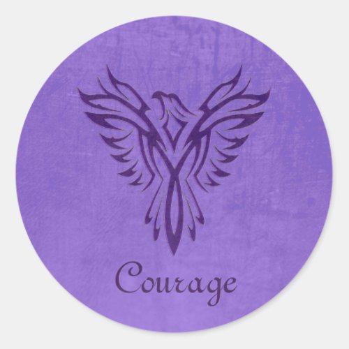 Majestic Purple Phoenix Rising leather texture Classic Round Sticker