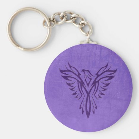 Majestic Purple Phoenix Rising, leather texture Keychain