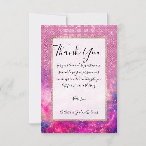 Majestic Purple Pink Glitter Starry Nebula Thank You Card