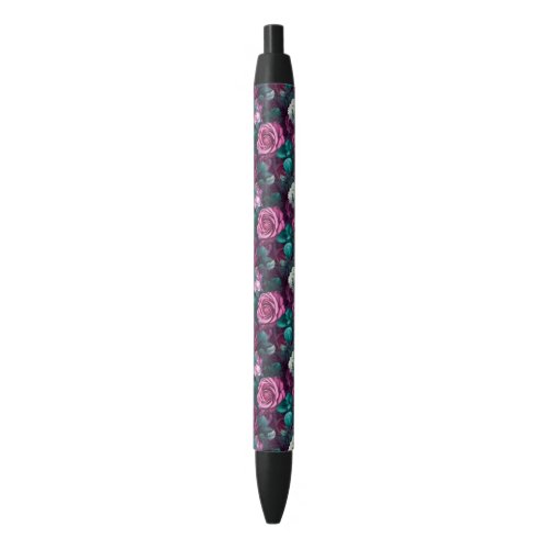 Majestic Purple Rose Garden Elegance and Romance Black Ink Pen