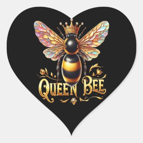 Majestic Queen Bee Illustration Featuring a Crown  Heart Sticker