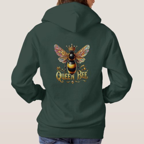 Majestic Queen Bee Illustration Featuring a Crown  Hoodie