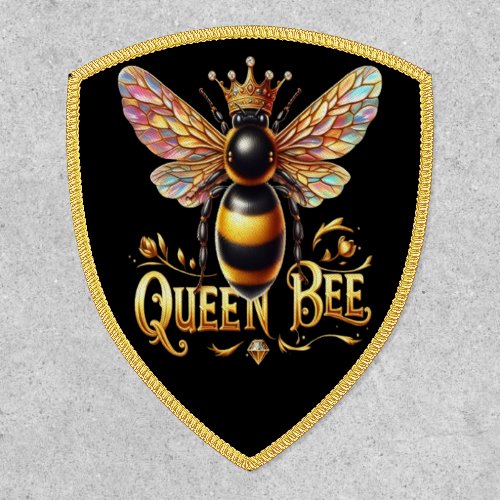 Majestic Queen Bee Illustration Featuring a Crown  Patch
