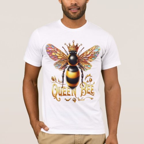 Majestic Queen Bee Illustration Featuring a Crown  T_Shirt